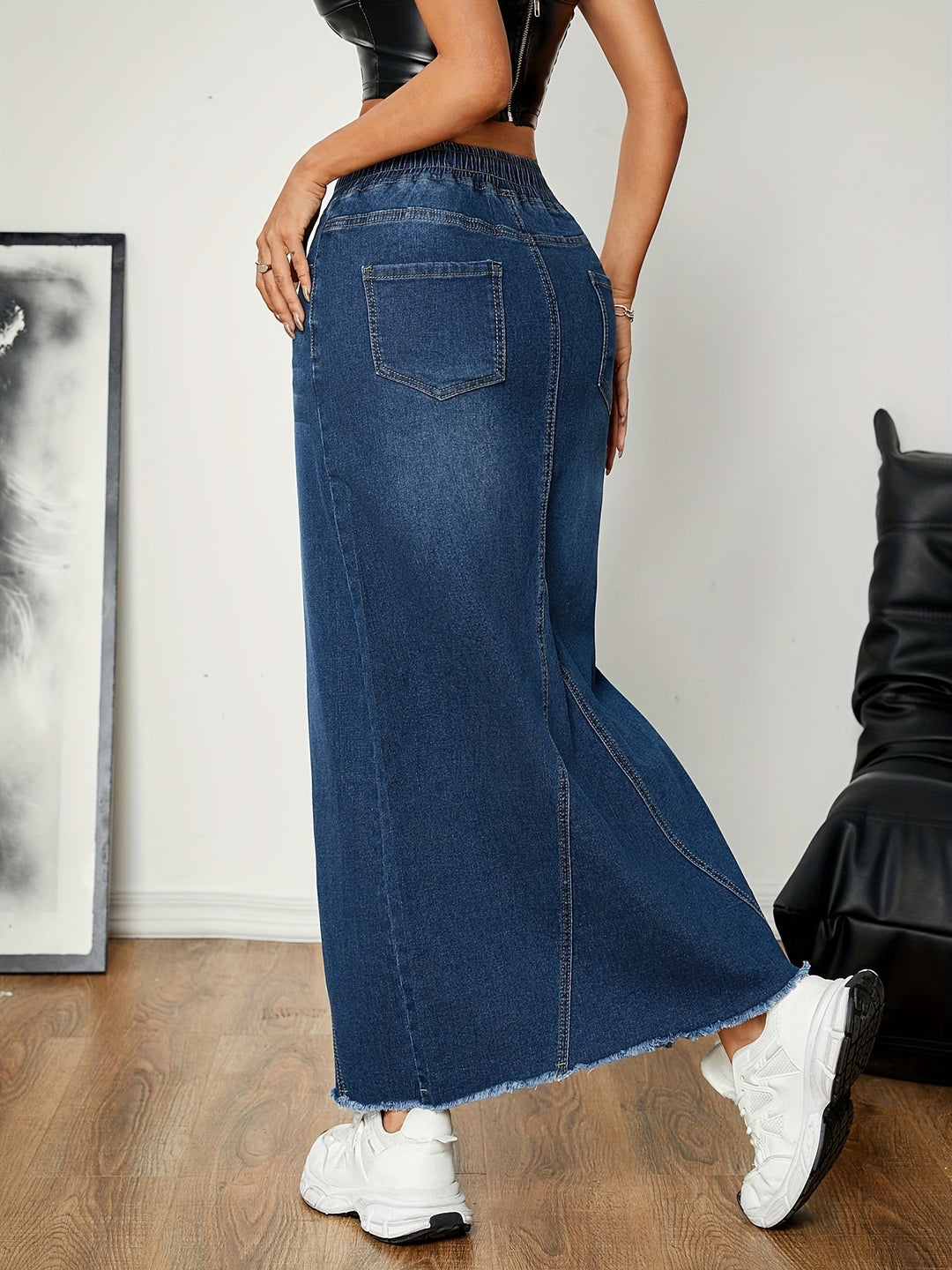 Levoire | Couleur Unie Bleu Lavé Jupe Maxi En Denim Streetwear