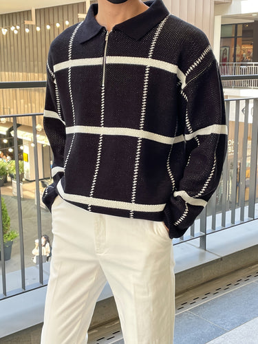 Levoire | Pull Homme À Carreaux Avec Demi-Zip