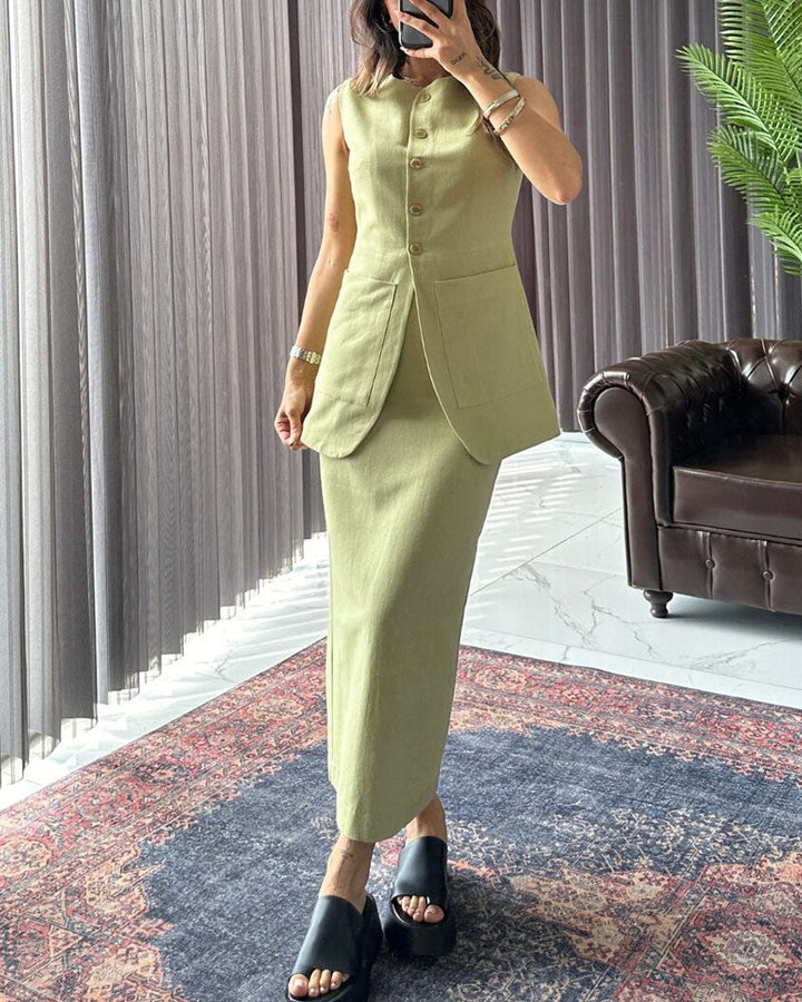 Levoire | Robe Maxi Sans Manches Avec Fermeture À Boutons