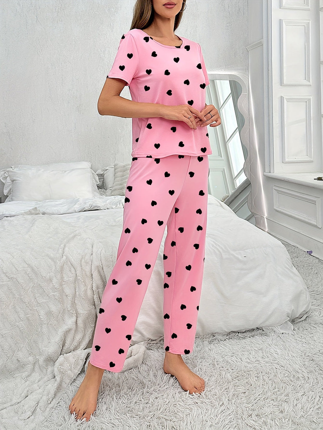 Levoire | Ensemble De Pyjama Femme À Motif De Cœur