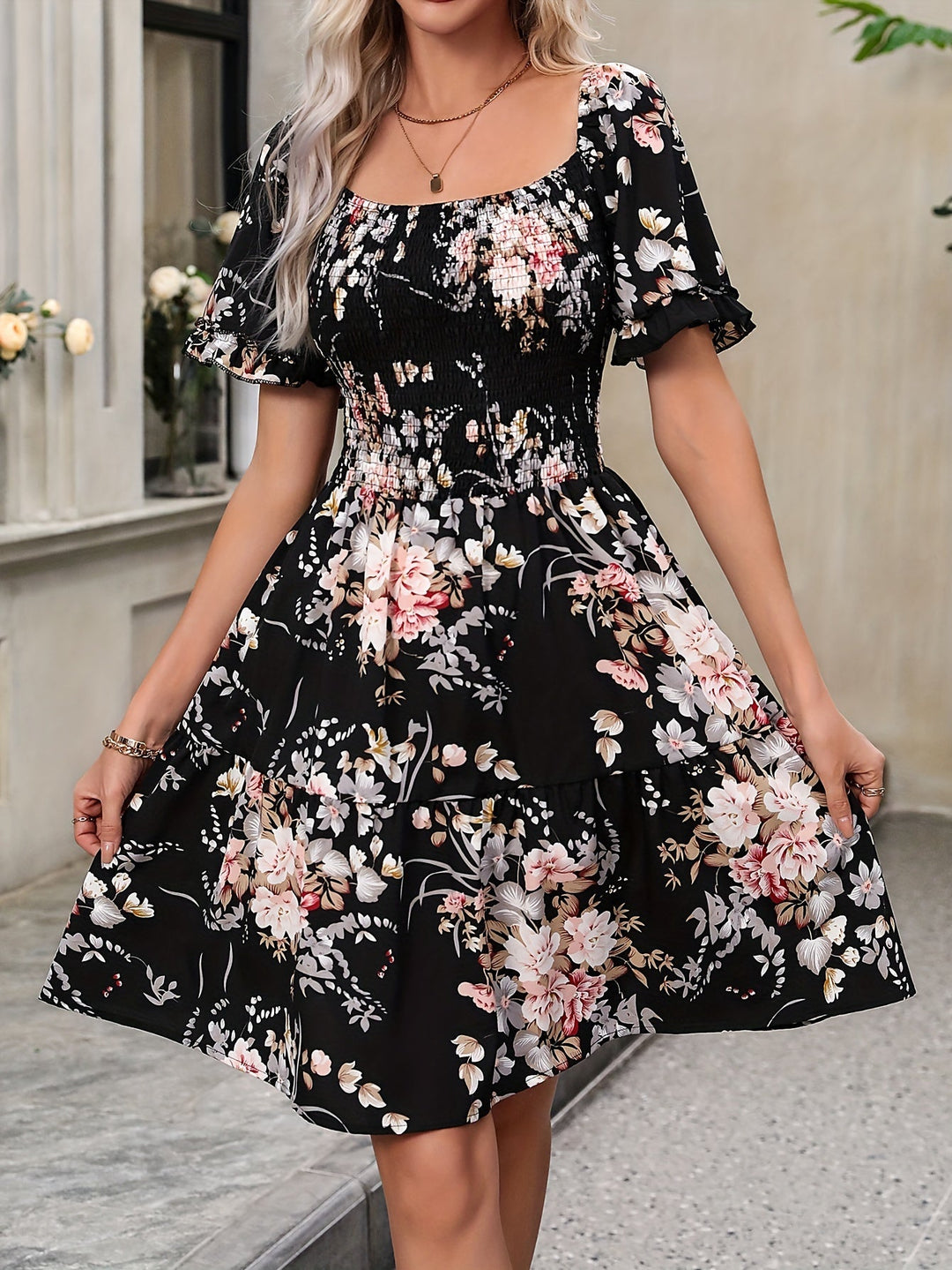 Levoire | Robe florale noire