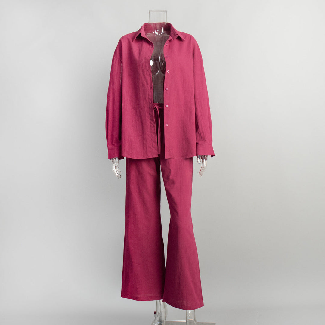 Levoire | Ensemble surdimensionné en coton composé d'une chemise et d'un pantalon Rouge vin