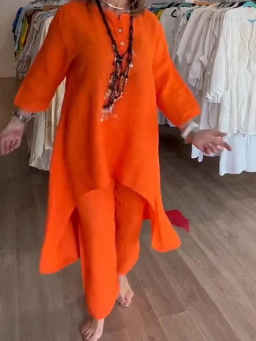 Levoire | Ensemble De Loisirs Unicolore En Lin Pour Femmes Orange