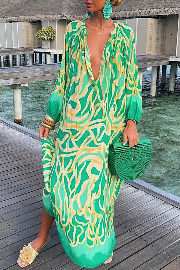 Levoire | Robe Chemise À Imprimé Abstrait Avec Patte De Boutonnage Vert