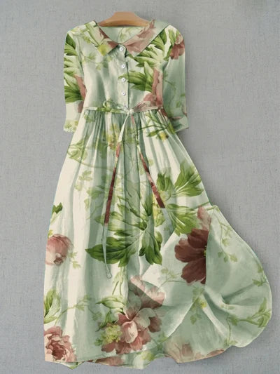 Levoire | Robe de Bal à Manches Longues avec Imprimé Floral Vert