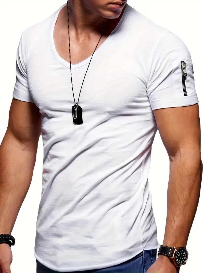 Levoire | T-Shirt À Col En V Pour Hommes Blanc