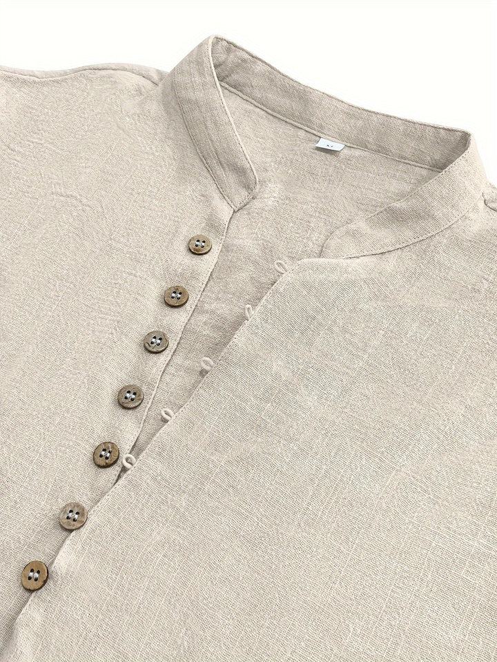 Levoire | T-Shirt Uni Hommes Col Henley Profond