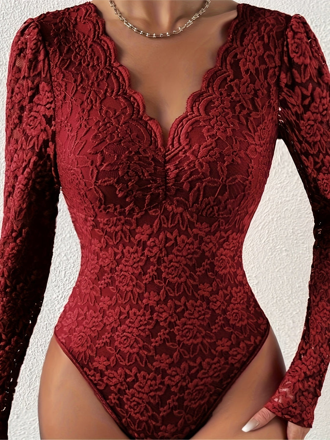 Levoire | Sexy Élégant Imprimé Bodysuit Avec Manches Longues Et Manches Longues Bordeaux rouge