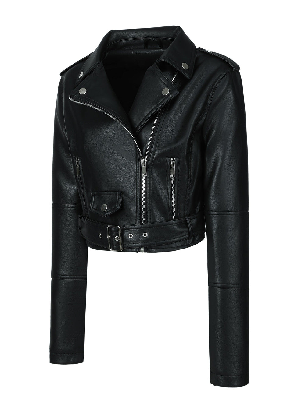 Levoire | Veste En Simili-Cuir Cropped Avec Zip Et Manches Longues