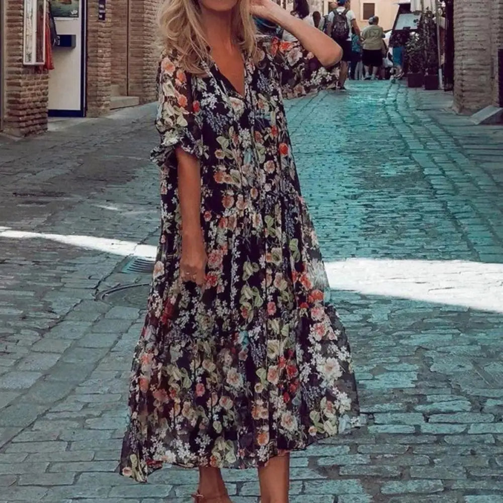 Levoire | Robe Longue À Fleurs Élégante À Manches Longues