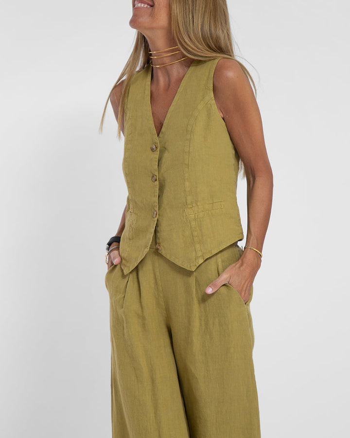Levoire | Ensemble Élégant De Gilet En Lin Et Pantalon Large