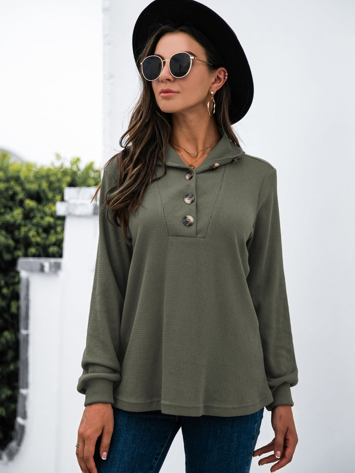 Levoire | Demi-bouton T-shirt à manches longues Armée Verte