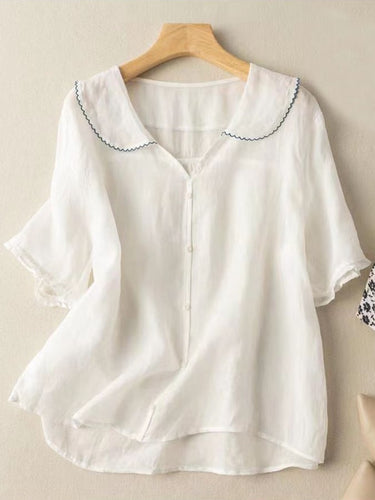 Levoire | Chemise Rétro En Lin Pour Femmes Avec Col Peter Pan