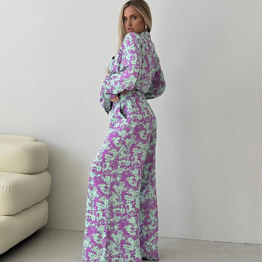 Levoire | Ensemble à trois pièces avec manches longues imprimées et pantalon