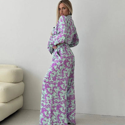 Levoire | Ensemble à trois pièces avec manches longues imprimées et pantalon