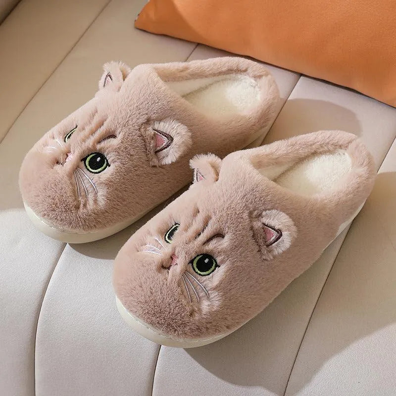 Levoire | Chaussures en peluche avec un chat mignon Braun