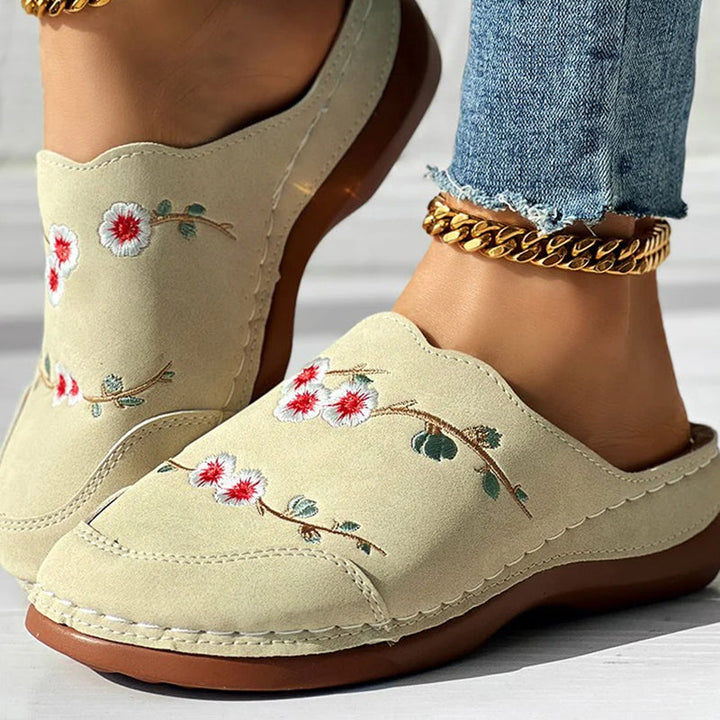 Levoire | Mules Weinlese À Semelle En Liège Et Fleurs Brodées Pour Femmes