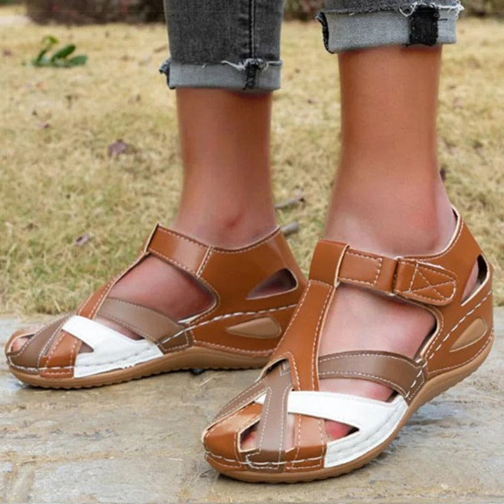 Levoire | Sandales Compensées En Cuir Pour Femmes Contrastées Braun