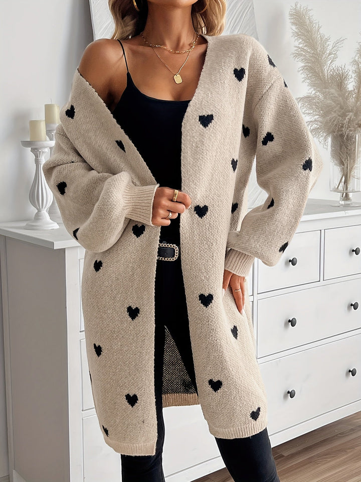 Levoire | Rennot Prestige Shirt Heart Pattern Long Cardigan Beige