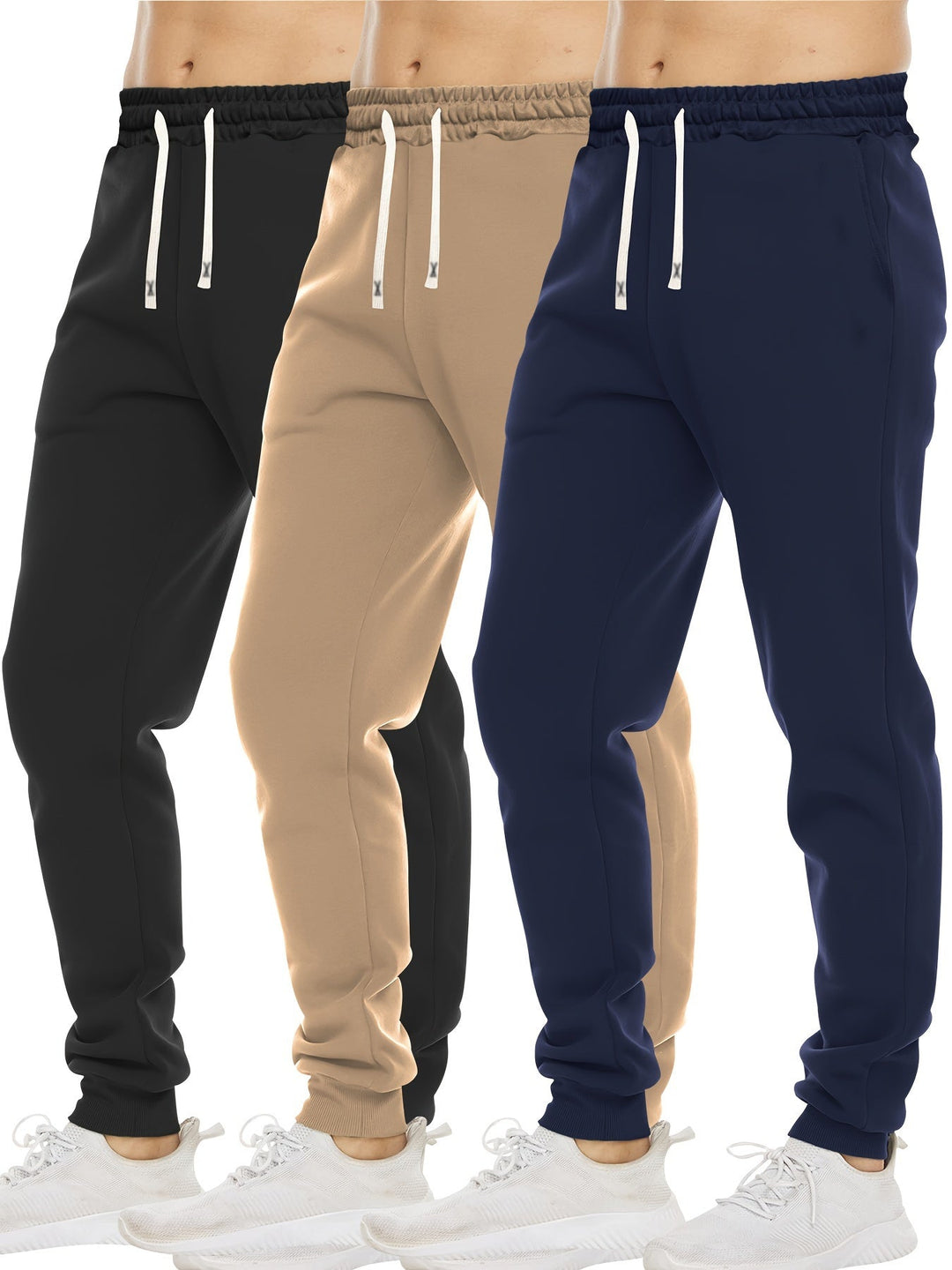 Levoire | Pantalons Regular Fit Sans Mélange Avec Élastique Et Poches Bleu+khaki+noir