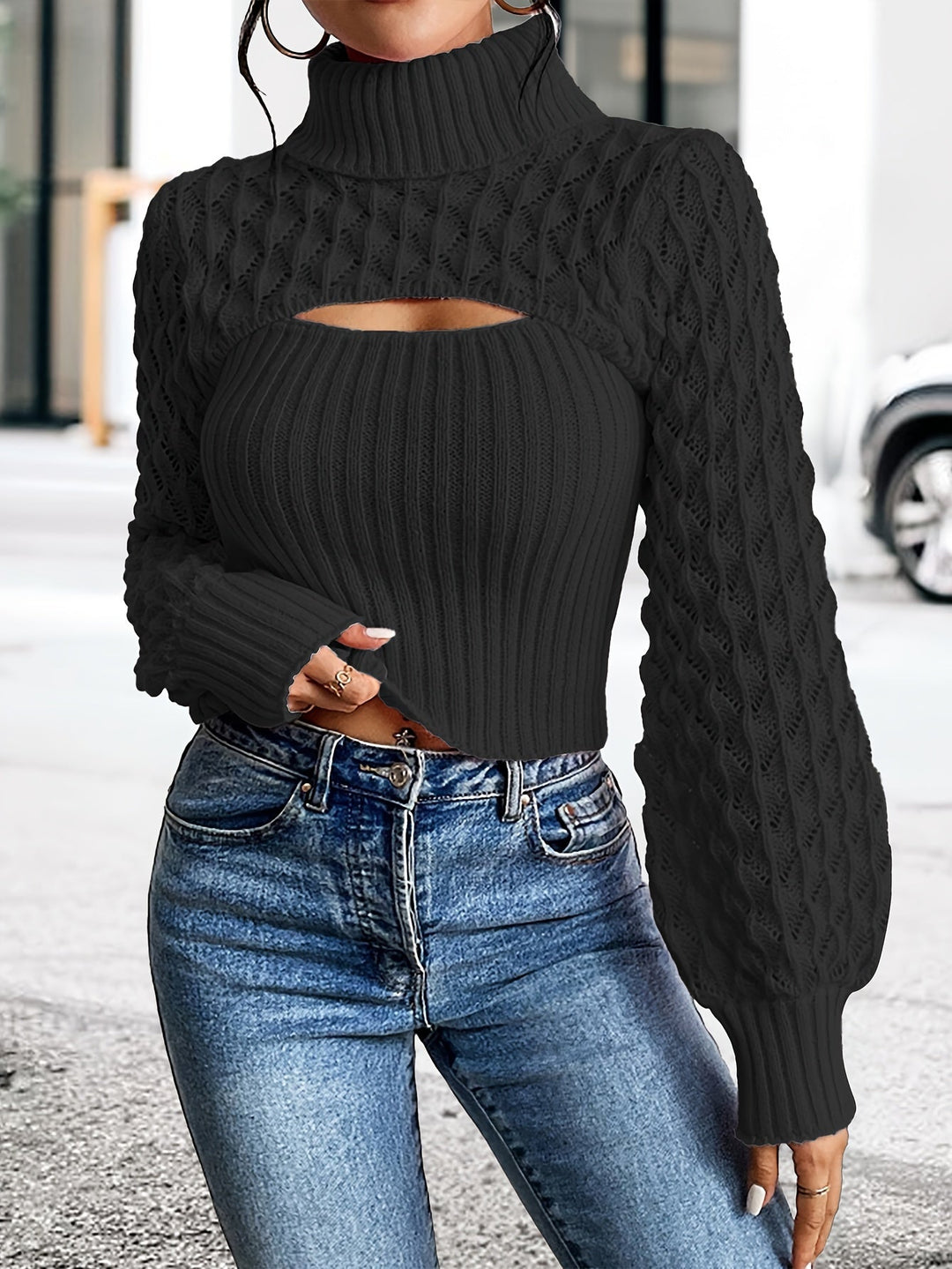 Levoire | Pull À Col Roulé Unicolore En Tricot Pointelle