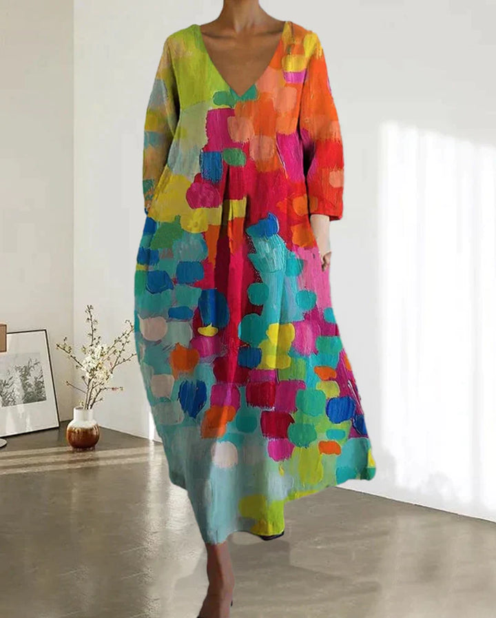 Levoire | Robe Imprimée Multicolore Avec Décolleté En V