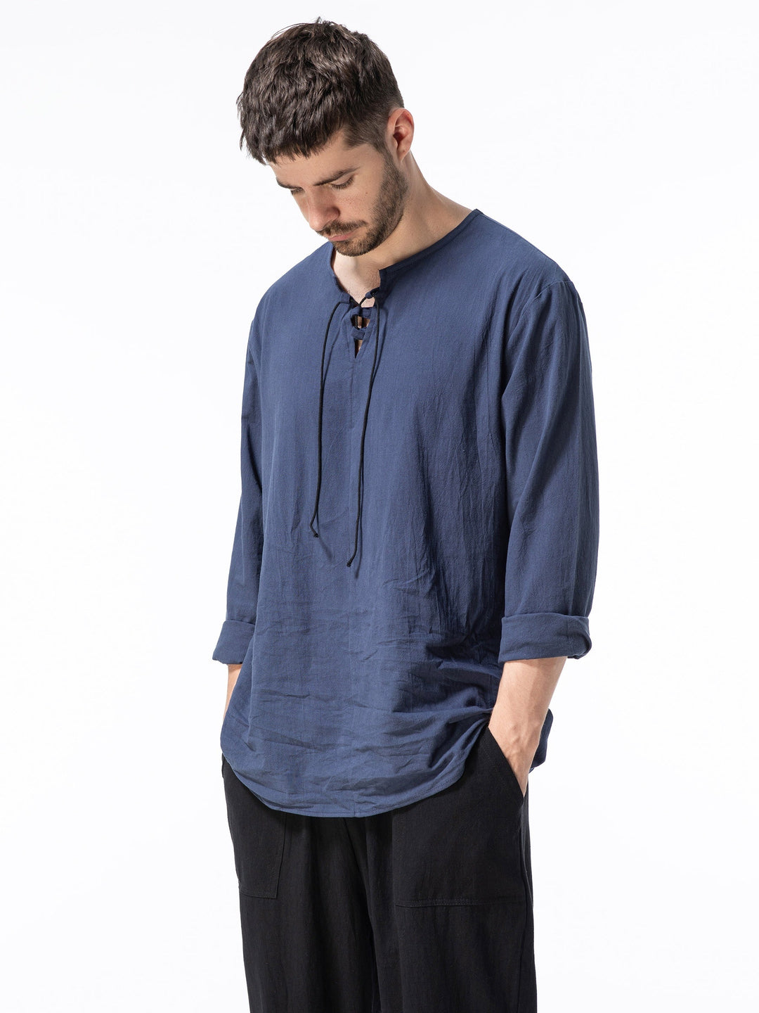 Levoire | T-Shirt Henley À Manches Longues En Mélange Coton-Lin Printemps/Automne