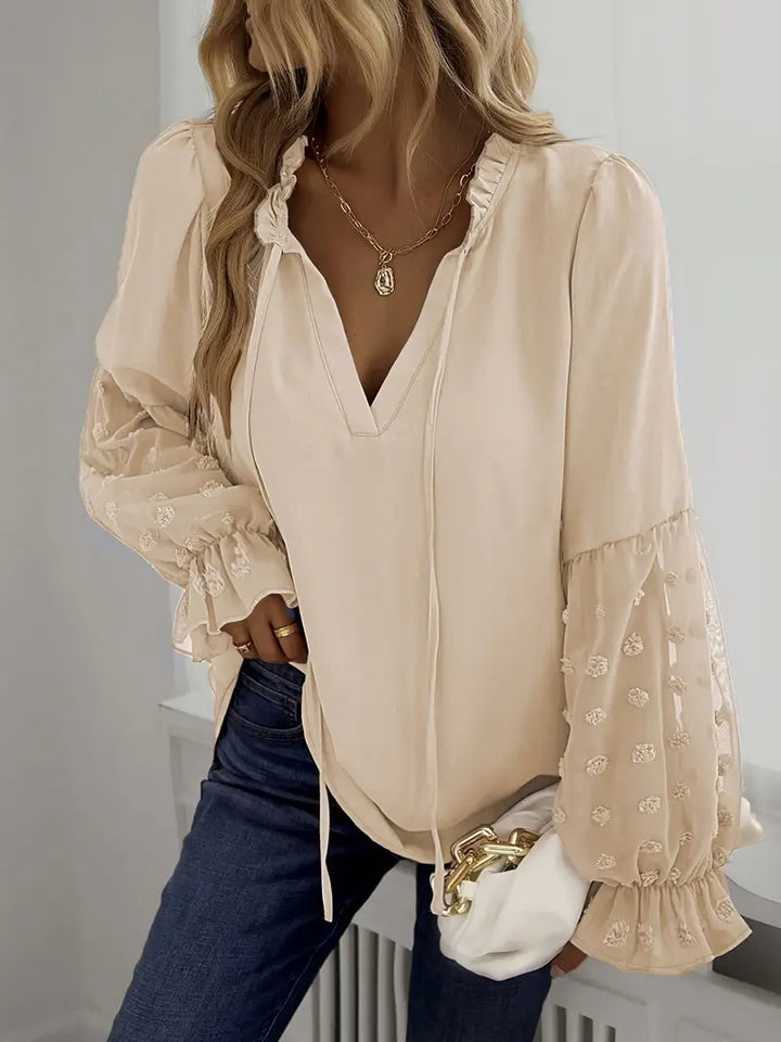 Levoire | Blouse Élégante À Col En V Avec Manches À Fleurs Pour Femmes 2XL