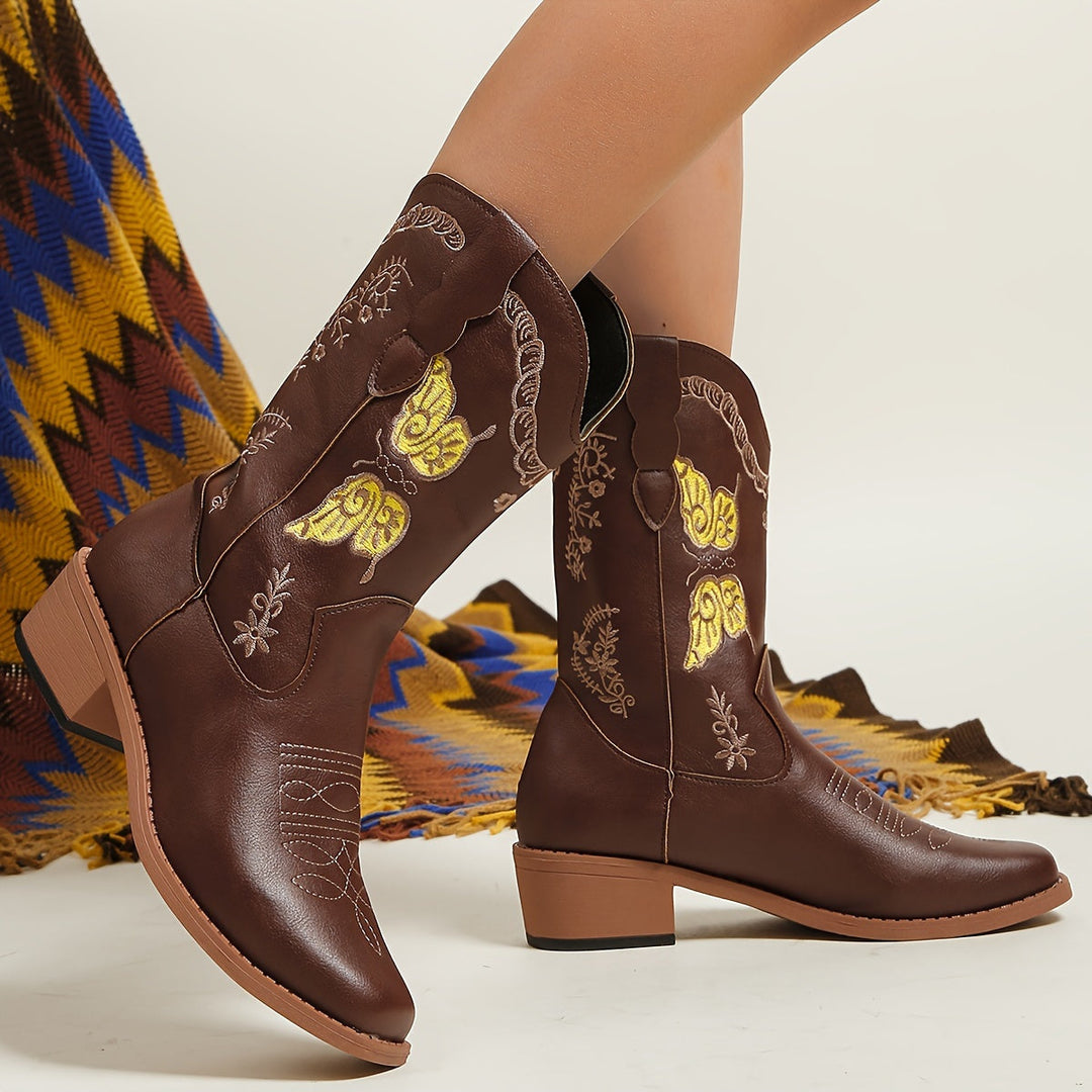 Levoire | Bottes Cowboy À Motifs De Papillons Pour Femmes Marron foncé