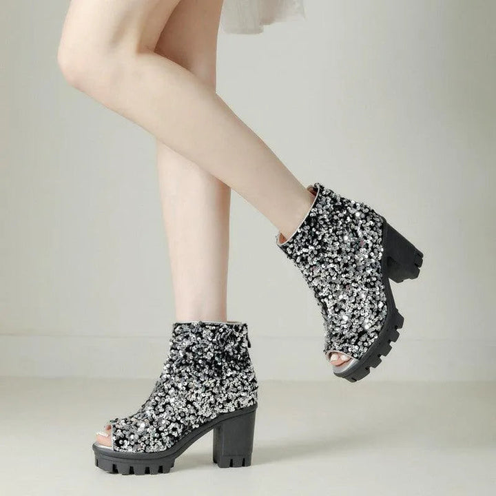 Levoire | Bottes pour femmes avec une haute fermeture éclair en tissu avec des paillettes et une haute plateforme