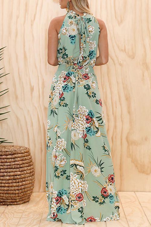 Levoire | Robe verte à col rond et imprimé floral