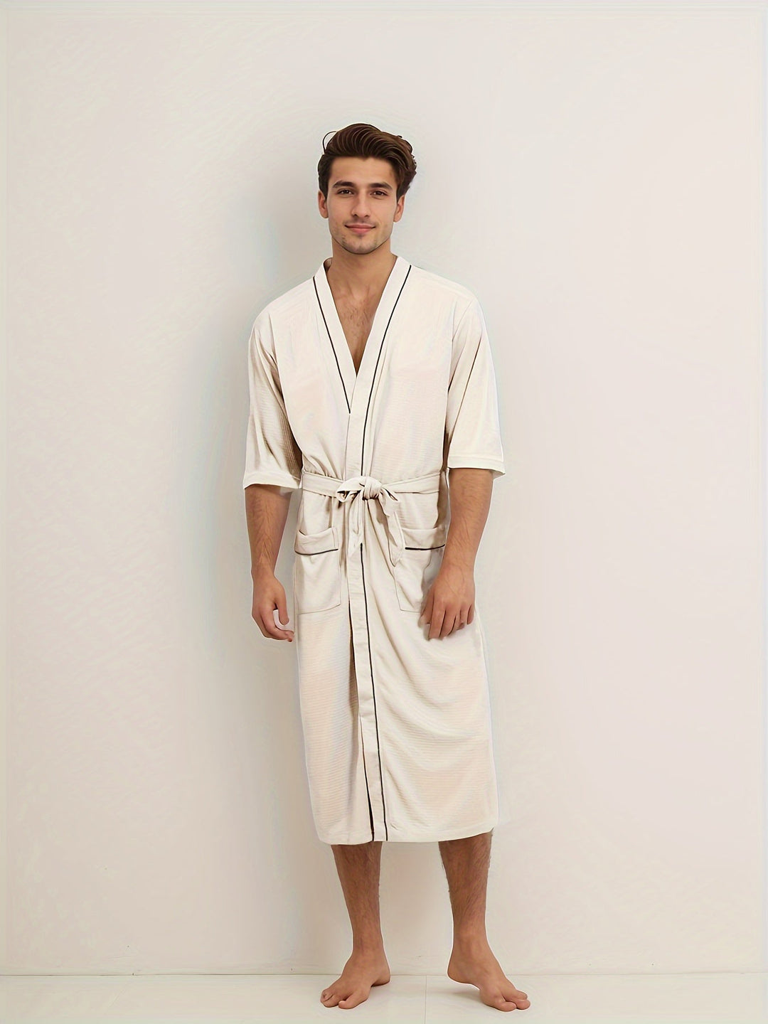 Levoire | Peignoir Pour Homme Élégant À Manches Courtes Et Poches Doubles maitois