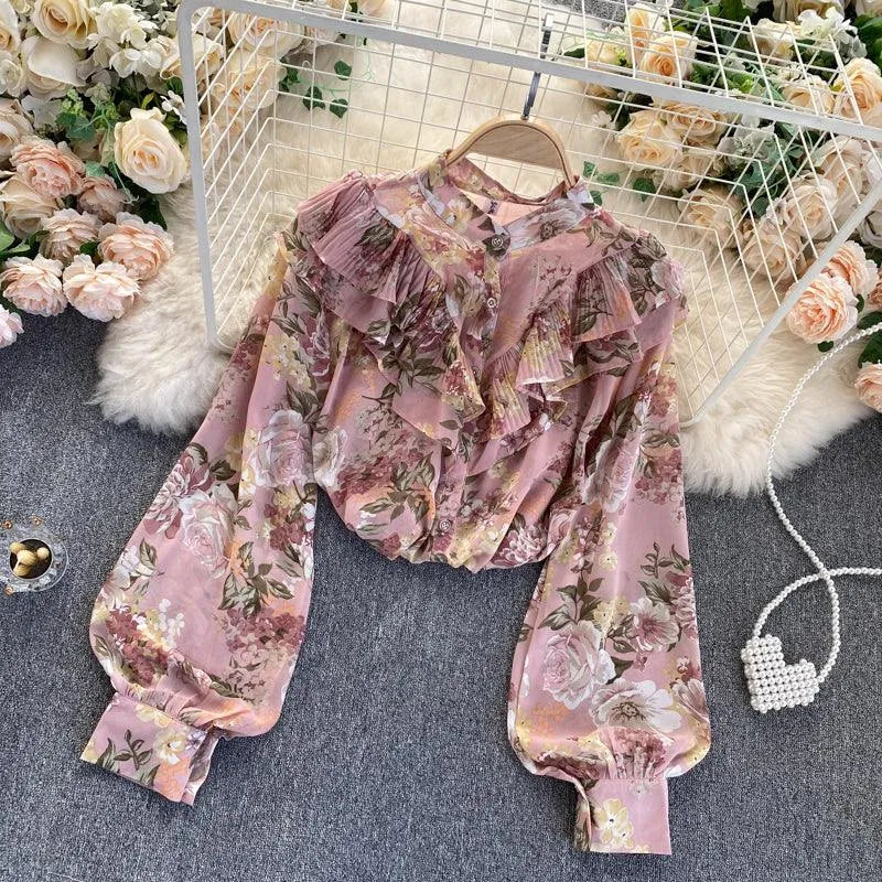 Levoire | Chemisier en chiffon avec des manches bouffantes Rosa Une taille