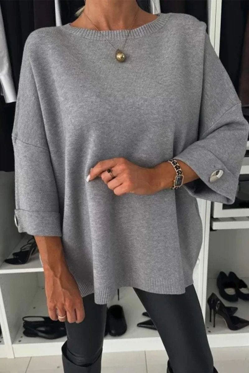 Levoire | Haut À Col Rond Et Manches Mi-Longues Style Intemporel Gris