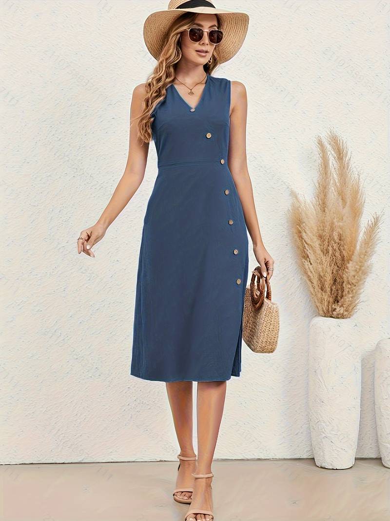 Levoire | Robe Midi Avec Décolleté En V Et Décor De Boutons