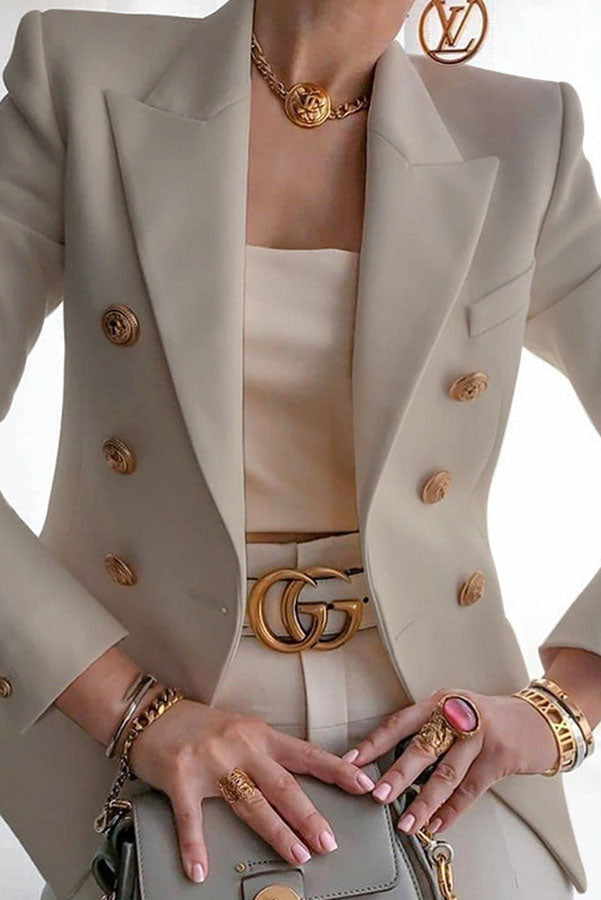 Levoire | Blazer Elegantti Kaksoisrivinen Blazer Kultaisten Napojen Kanssa Khaki