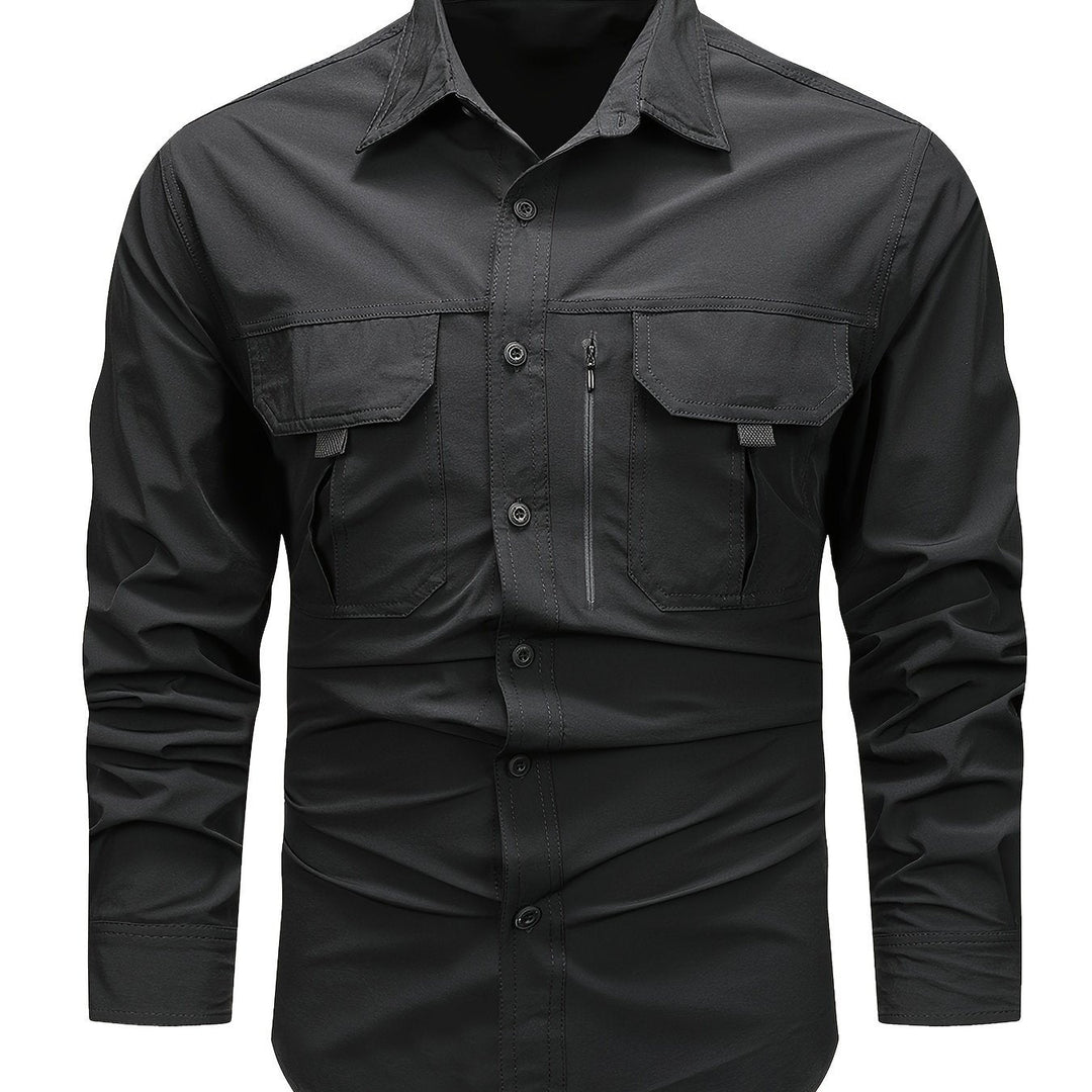 Levoire | Chemise Cargo Simple À Manches Longues Pour Hommes Noir