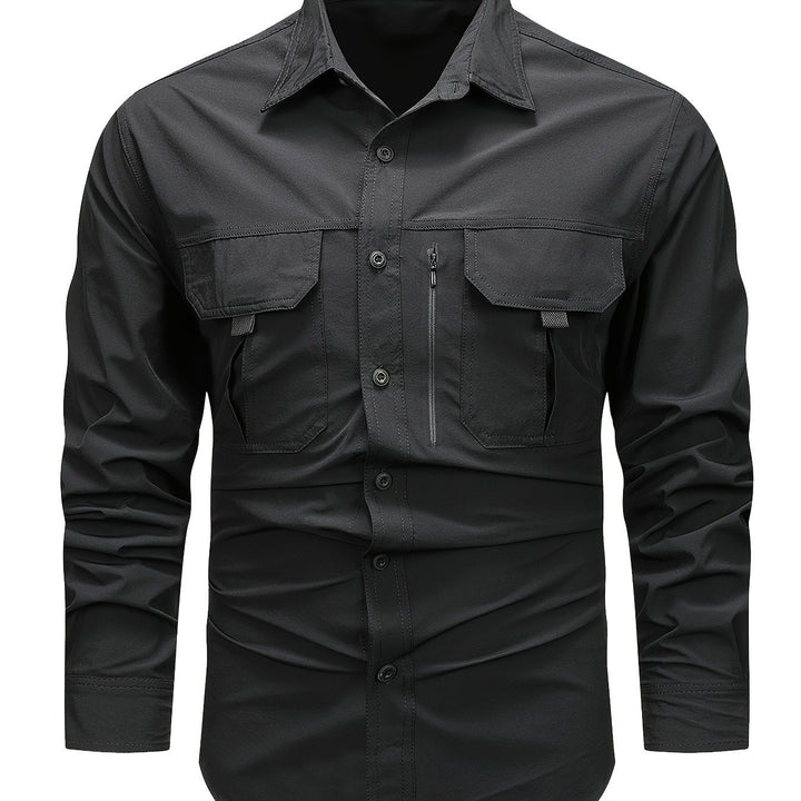 Levoire | Chemise Cargo Simple À Manches Longues Pour Hommes Noir