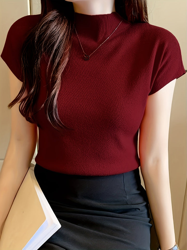 Levoire | Chemise À Manches Courtes À Col Haut Pour Femmes Liana Bordeaux