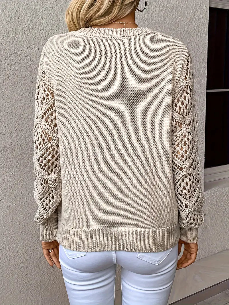 Levoire | Tendance V Neck Sweater With Lace Sleeves For Women