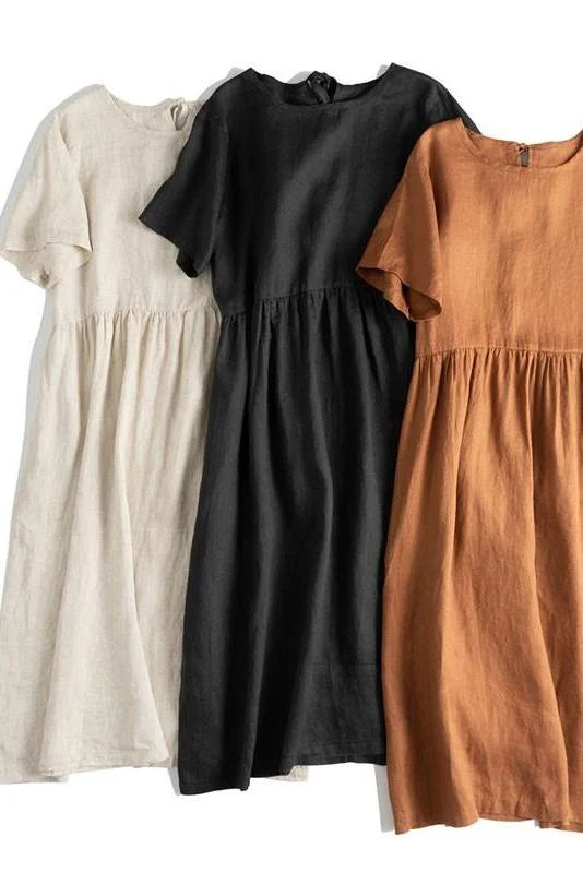 Levoire | Robes longues et amples pour femmes en lin de couleur pure costumes d'été décontractés