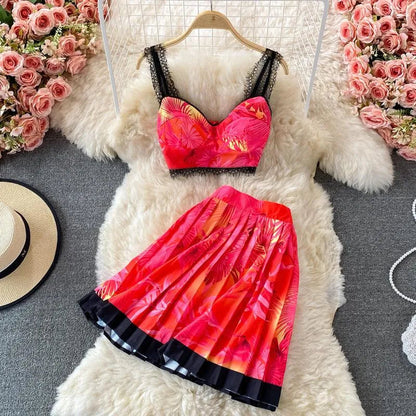 Levoire | Hauts courts plissés et jupe taille haute Rot