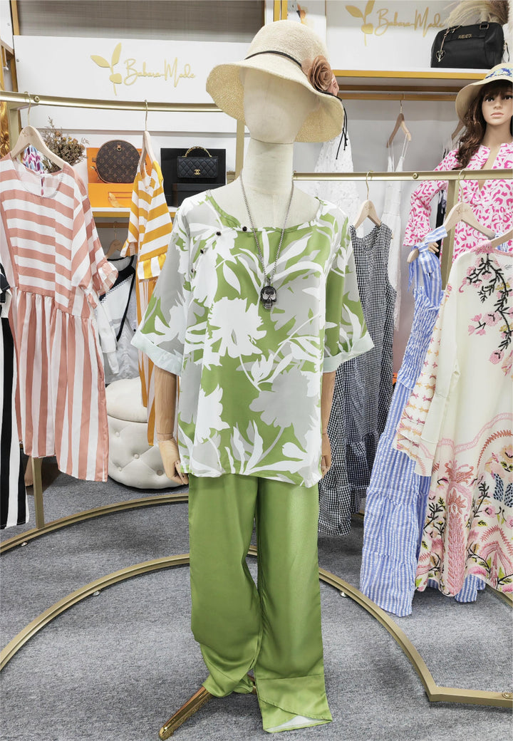 Levoire | Robe Imprimé Vert Manches 3 4