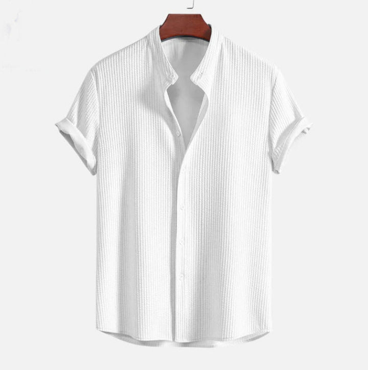 Levoire | Chemise Col Montant Côtelé, Coupe Musclée White
