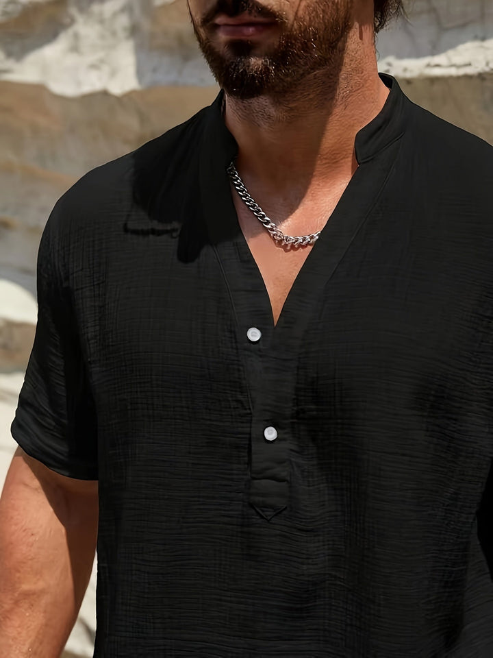 Levoire | Chemise Henley En Coton Pour Hommes À Manches Courtes