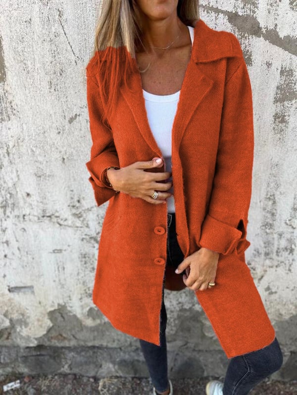 Levoire | Manteau Long Élégant Et Décontracté Avec Poches Pratiques Orange