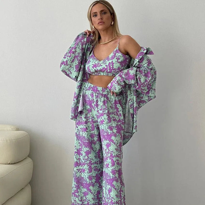 Levoire | Ensemble à trois pièces avec manches longues imprimées et pantalon Drucken