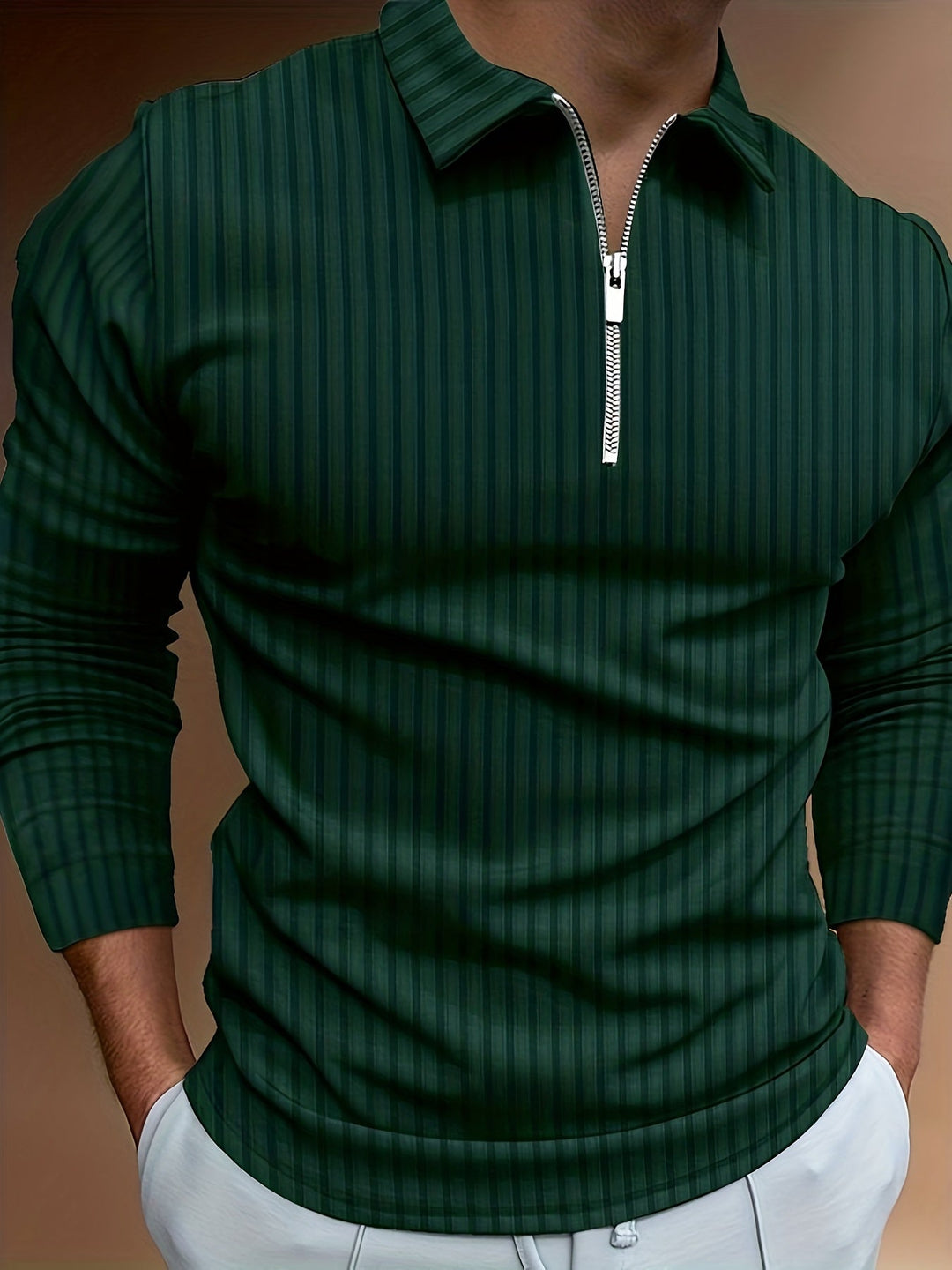 Levoire | Rayures Verticales Chemise Pour Hommes Avec Zip Et Manches Longues