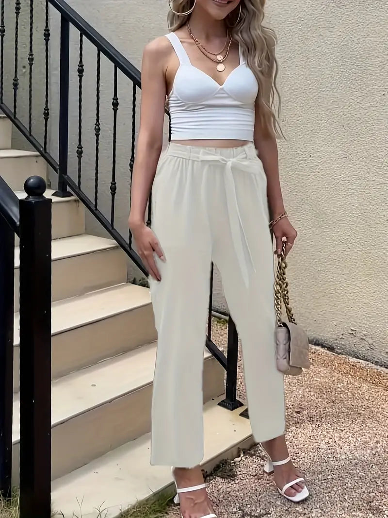 Levoire | Pantalons Décontractés À Taille Nouée Solide Blanc