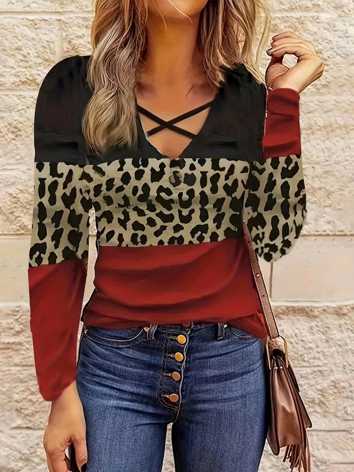 Levoire | Croix Croix Couleur Bloc T-shirt à Manches Longues Rouge profond